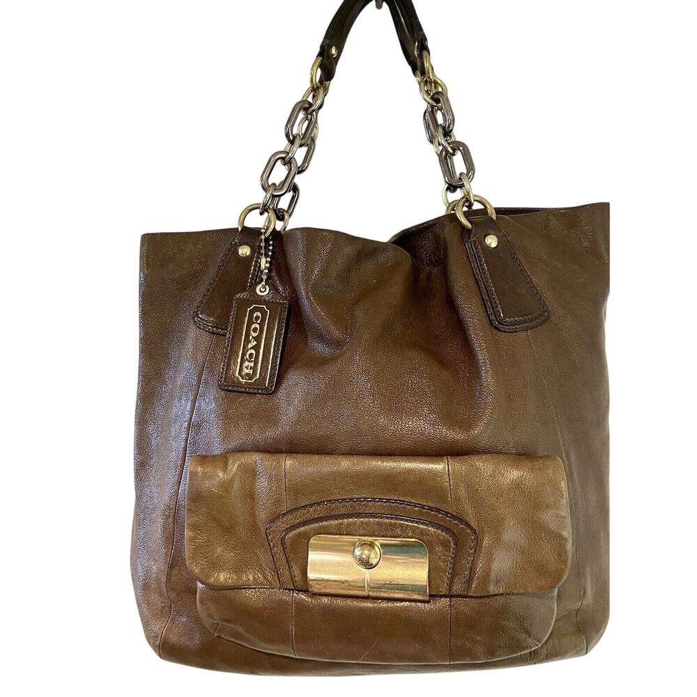 Coach Kristin XL Brown Leather Slouchy Chain Hobo Tote Y2K Boho